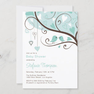 Whimsical Blue Birds Baby Shower Invitation