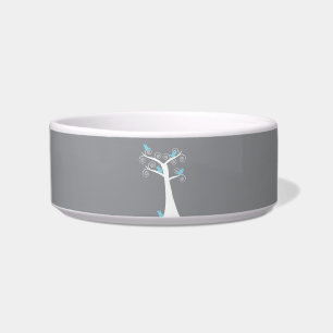 Whimsical Blue Birds Grey Background Swirl Tree Bowl
