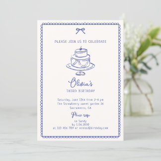 Whimsical Blue, Birthday Cake, Birthday Party  Invitation