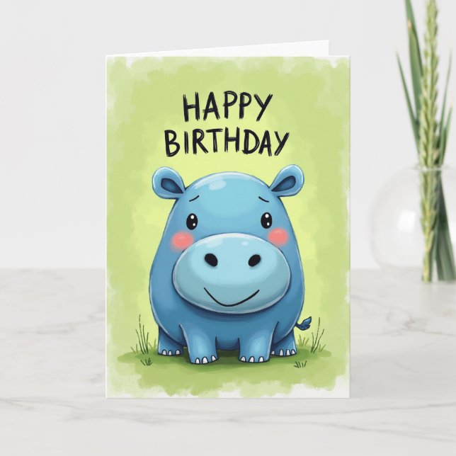 Whimsical Blue Birthday Card (Front)
