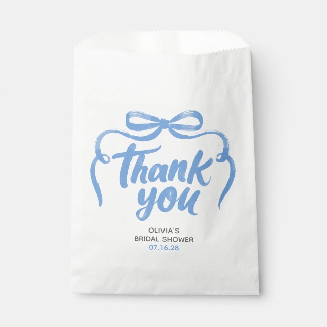 Whimsical Blue Bow Handwritten Bridal Thank You Favour Bag (Front)