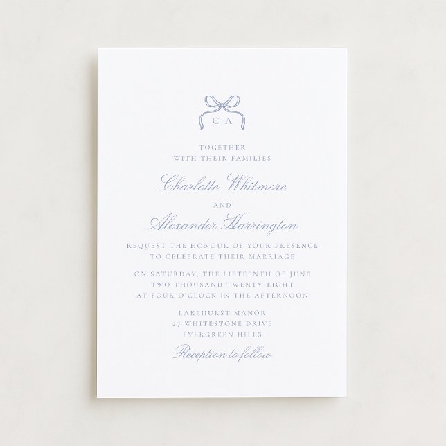 Whimsical Blue Bow Wedding Invitation (Creator Uploaded)
