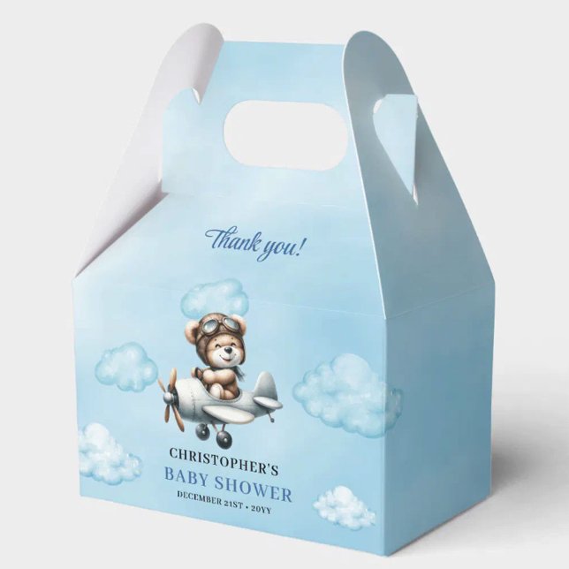 Whimsical Blue Brown Teddy Bear Pilot Baby Shower  Favour Box (Whimsical Blue Brown Teddy Bear Pilot Baby Shower Favor Box

)