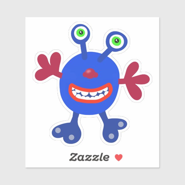 Whimsical Blue Bug Eyed Monster 4 x 4 (Sheet)