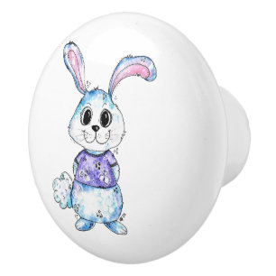 Whimsical Blue Bunny Ceramic Knob