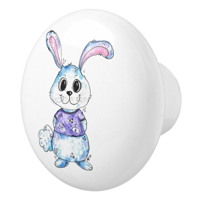 Whimsical Blue Bunny Ceramic Knob (Right)