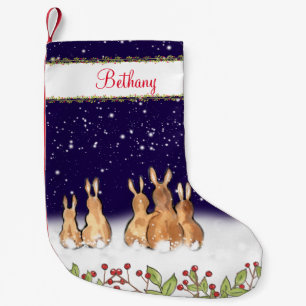 Whimsical Blue Bunny Rabbit Personalised Christmas Small Christmas Stocking