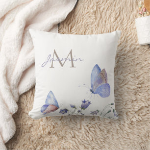 Whimsical Blue Butterflies Name Cushion
