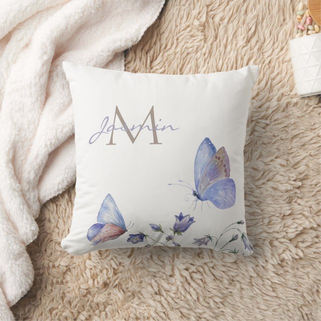 Whimsical Blue Butterflies Name Cushion (Blanket)