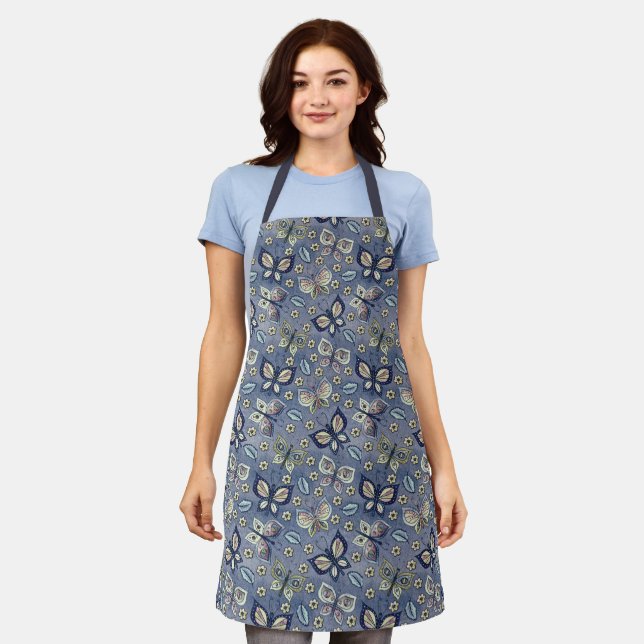 Whimsical Blue Butterfly Apron (Worn)