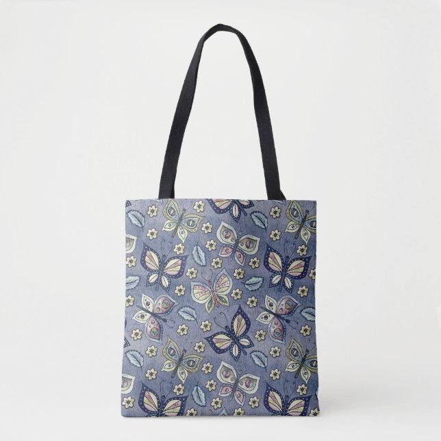 Whimsical Blue Butterfly Seamless Pattern  Tote Bag (Front)