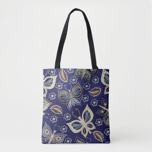 Whimsical Blue Butterfly Seamless Pattern  Tote Bag (Front)