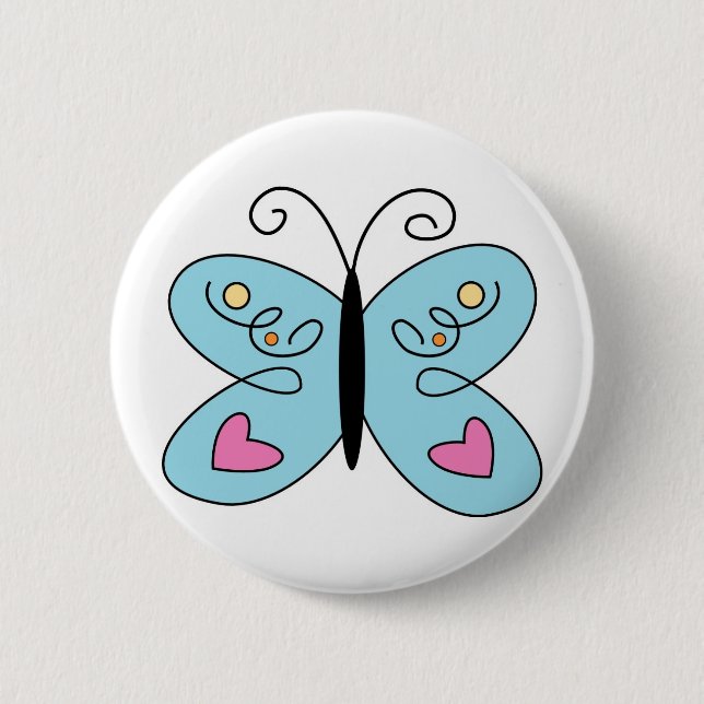 Whimsical Blue Butterfly with heart Wings 6 Cm Round Badge (Front)