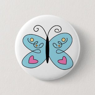 Whimsical Blue Butterfly with heart Wings 6 Cm Round Badge