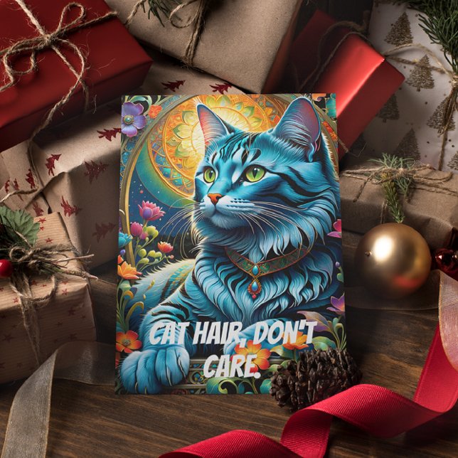 Whimsical Blue Cat and Floral Oasis Postcard (Creator Uploaded)