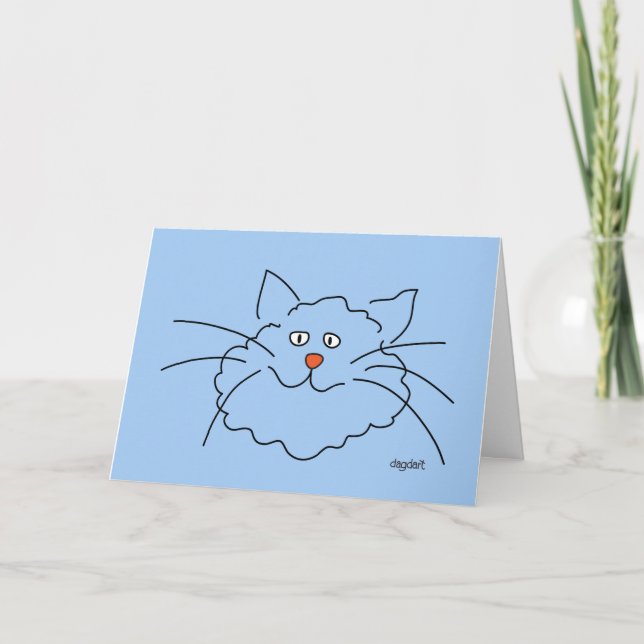 Whimsical Blue Cat Birthday Card  (Front)