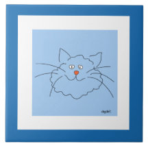 Whimsical Blue Cat Ceramic Tile