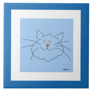 Whimsical Blue Cat Ceramic Tile