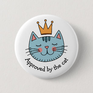 Whimsical Blue Cat With A Yellow Crown Custom 6 Cm Round Badge