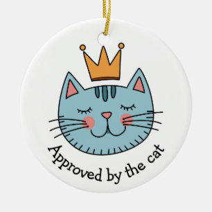 Whimsical Blue Cat With A Yellow Crown Custom Ceramic Ornament