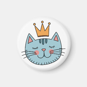 Whimsical Blue Cat With A Yellow Crown  Magnet