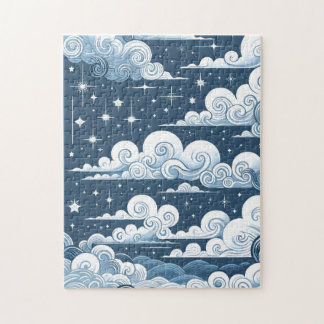 Whimsical Blue Celestial Baby Shower Welcome Sign Jigsaw Puzzle
