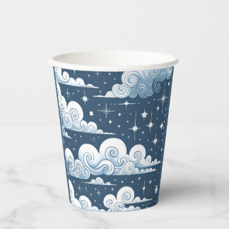 Whimsical Blue Celestial Paper Cups