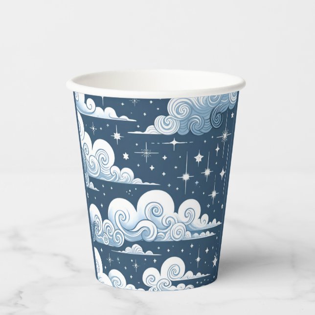 Whimsical Blue Celestial  Paper Cups (Front)