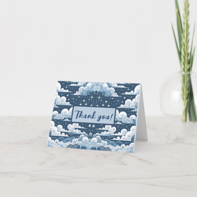 Whimsical Blue Celestial  Thank You Card (Front)