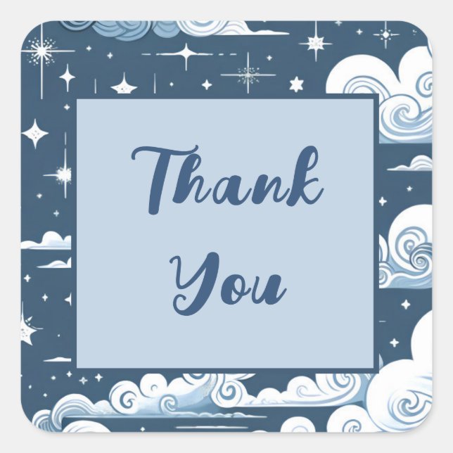 Whimsical Blue Celestial Thank You Square Sticker (Front)