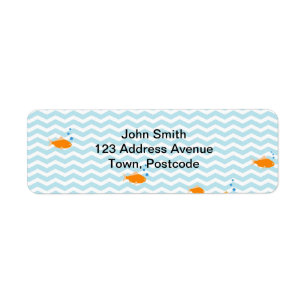 Whimsical Blue chevron with gold fish Return Address Label