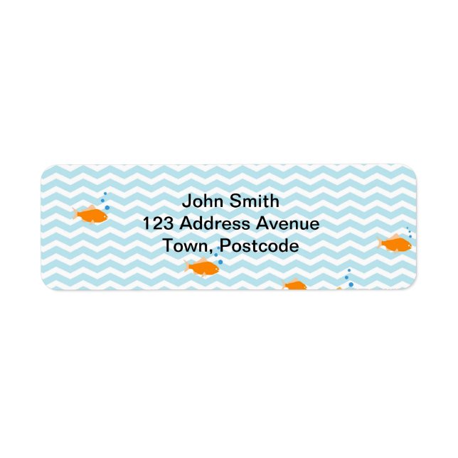 Whimsical Blue chevron with gold fish Return Address Label (Front)
