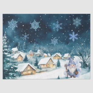 Whimsical Blue Christmas Gnome & Snowflakes Tissue Paper
