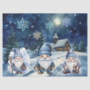 Whimsical Blue Christmas Gnome & Snowflakes Tissue Paper
