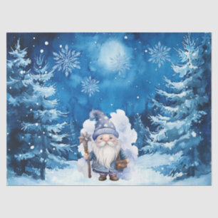 Whimsical Blue Christmas Gnome & Snowflakes Tissue Paper