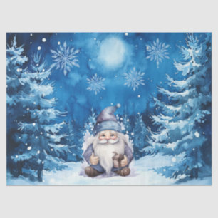 Whimsical Blue Christmas Gnome & Snowflakes Tissue Paper