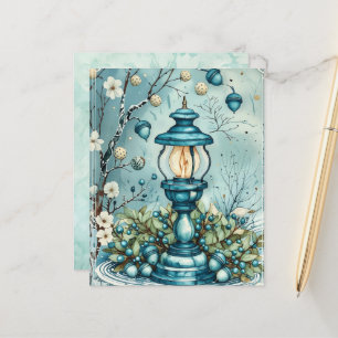 Whimsical Blue Christmas Lamp Scrapbook Paper