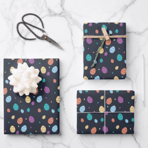 Whimsical Blue Colourful Easter Egg Pattern Wrapping Paper Sheet