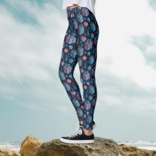 Whimsical Blue Colourful Gifts Christmas Pattern   Leggings