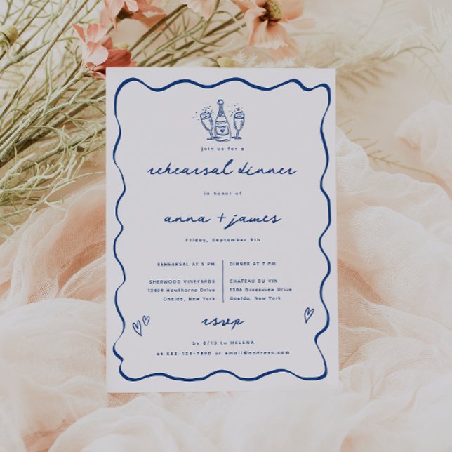 Whimsical Blue Doodle Rehearsal Dinner Announcement (Creator Uploaded)