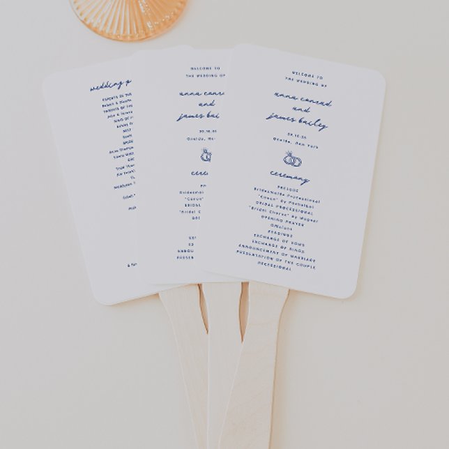 Whimsical Blue Doodle Wedding Program Hand Fan (Creator Uploaded)