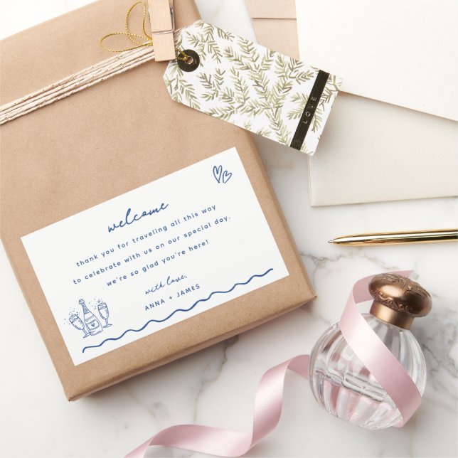 Whimsical Blue Doodle Wedding Welcome Bag Rectangular Sticker (Gifting)