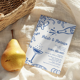 Whimsical Blue Drawn Petal Prosecco Bridal Shower  Invitation