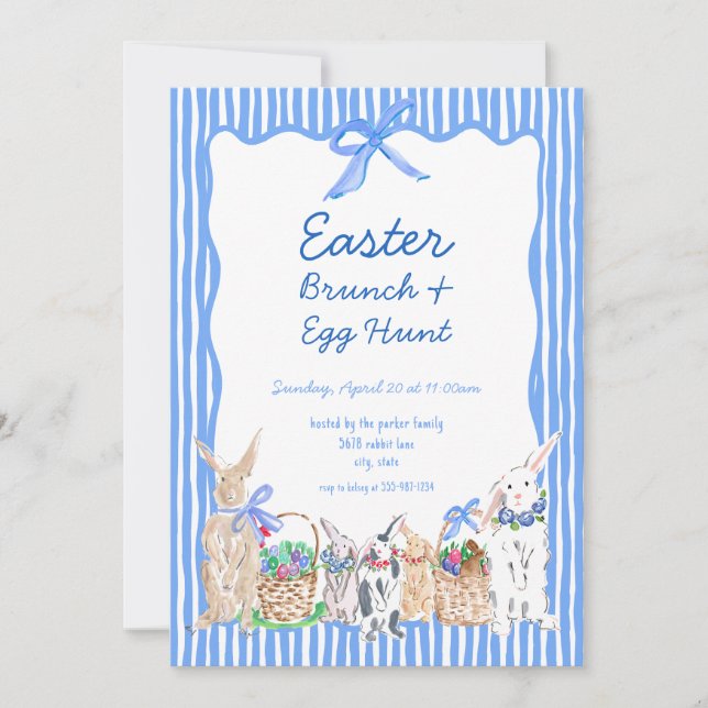 Whimsical Blue Easter Brunch Egg Hunt Invitations (Front)