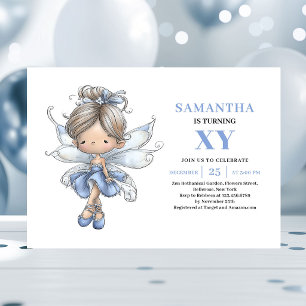 Whimsical Blue Fairy Girl 1st Birthday Pastel  Invitation