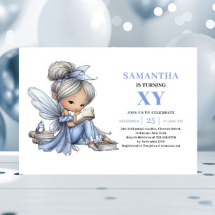 Whimsical Blue Fairy Girl 5th Birthday Cute invite