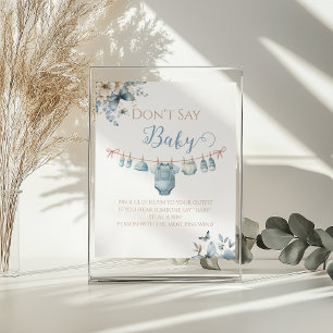 Whimsical Blue Floral Baby Boy Dont Say Baby Game Poster