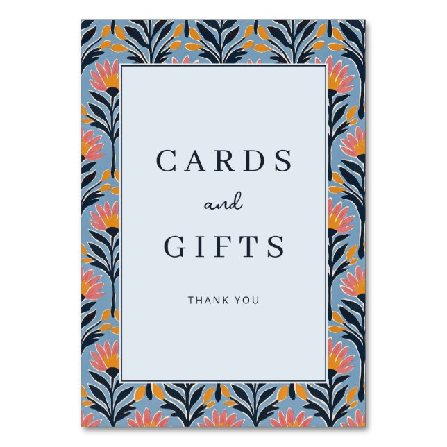 Whimsical Blue Floral Border Table Number (Front)