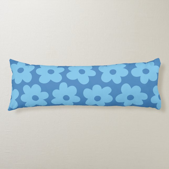 Whimsical Blue Floral Retro, Cheerful, Preppy  Body Cushion (Front)