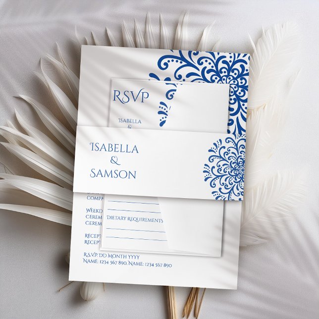 Whimsical Blue Flourish Wedding Invitation Belly Band (Creator Uploaded)